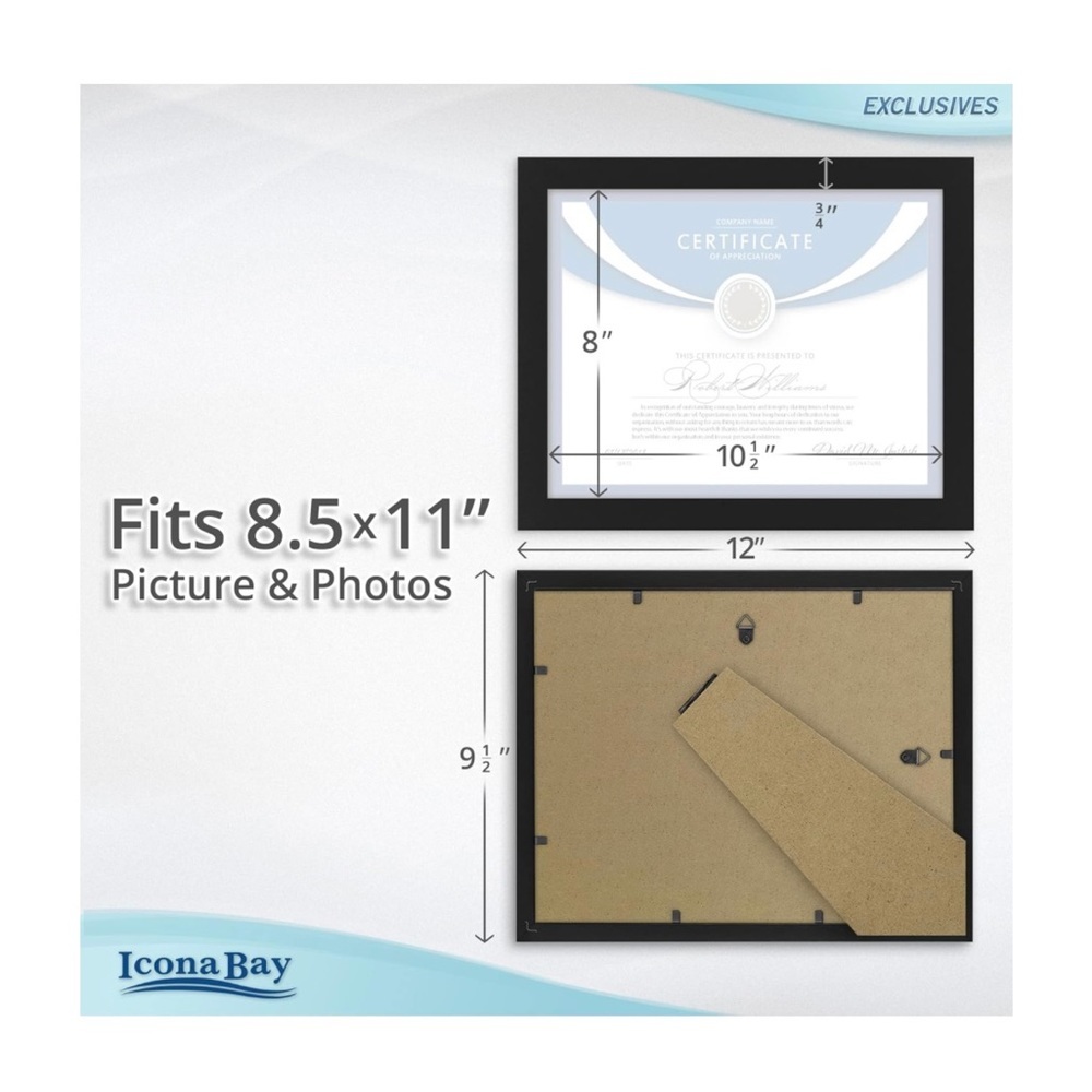 8.5×11 Frames. Sturdy Wood Certificate picture Frame,Table Top or Wall Mount (3) - Picture 2 of 4